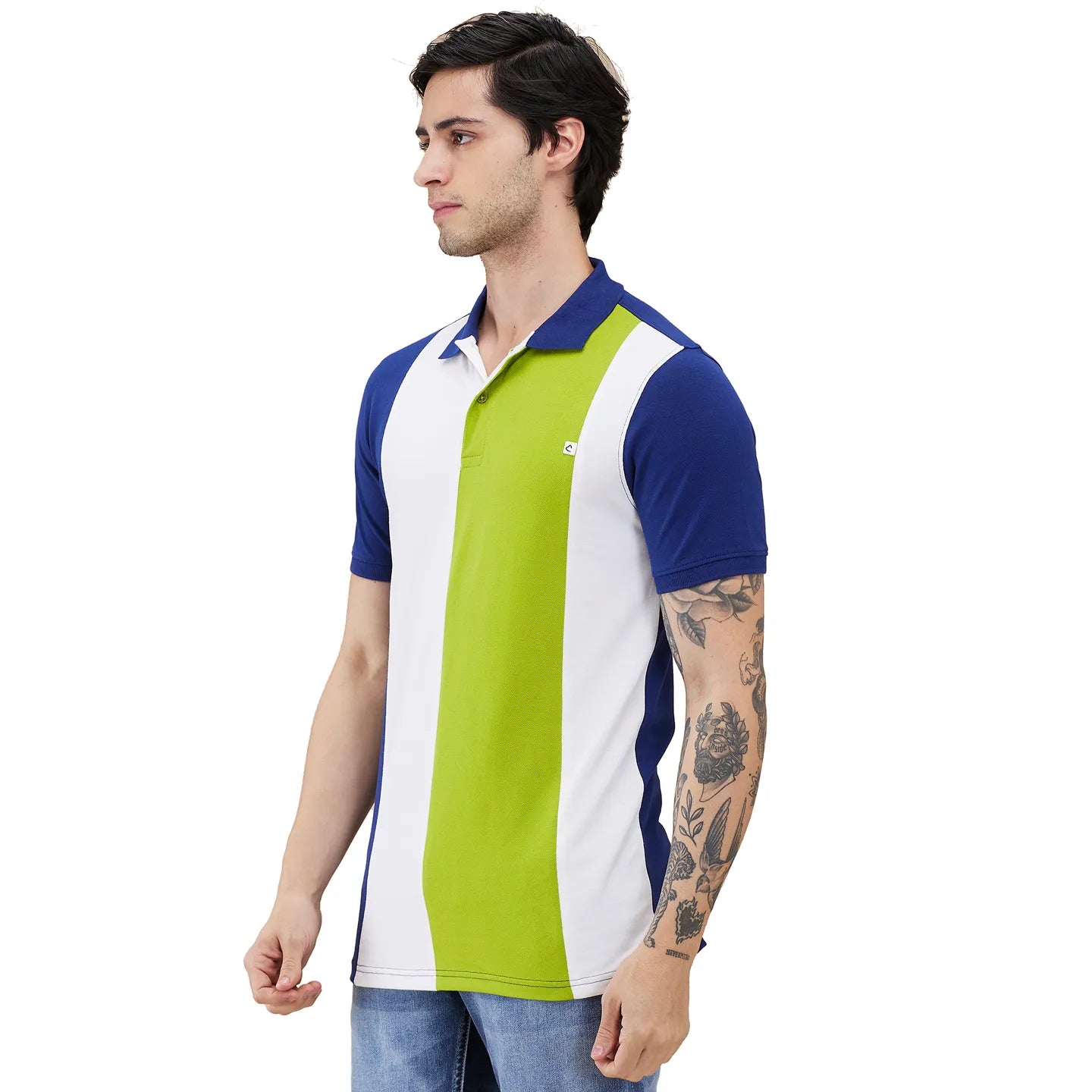 Being Human Clothing Men Blue Colorblock Stripes Polo Neck T-Shirt
