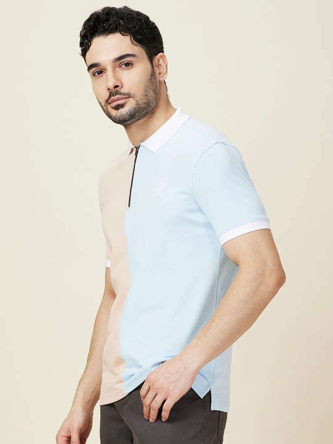 Being Human Clothing Men Blue Color Block Polo Neck T-Shirt