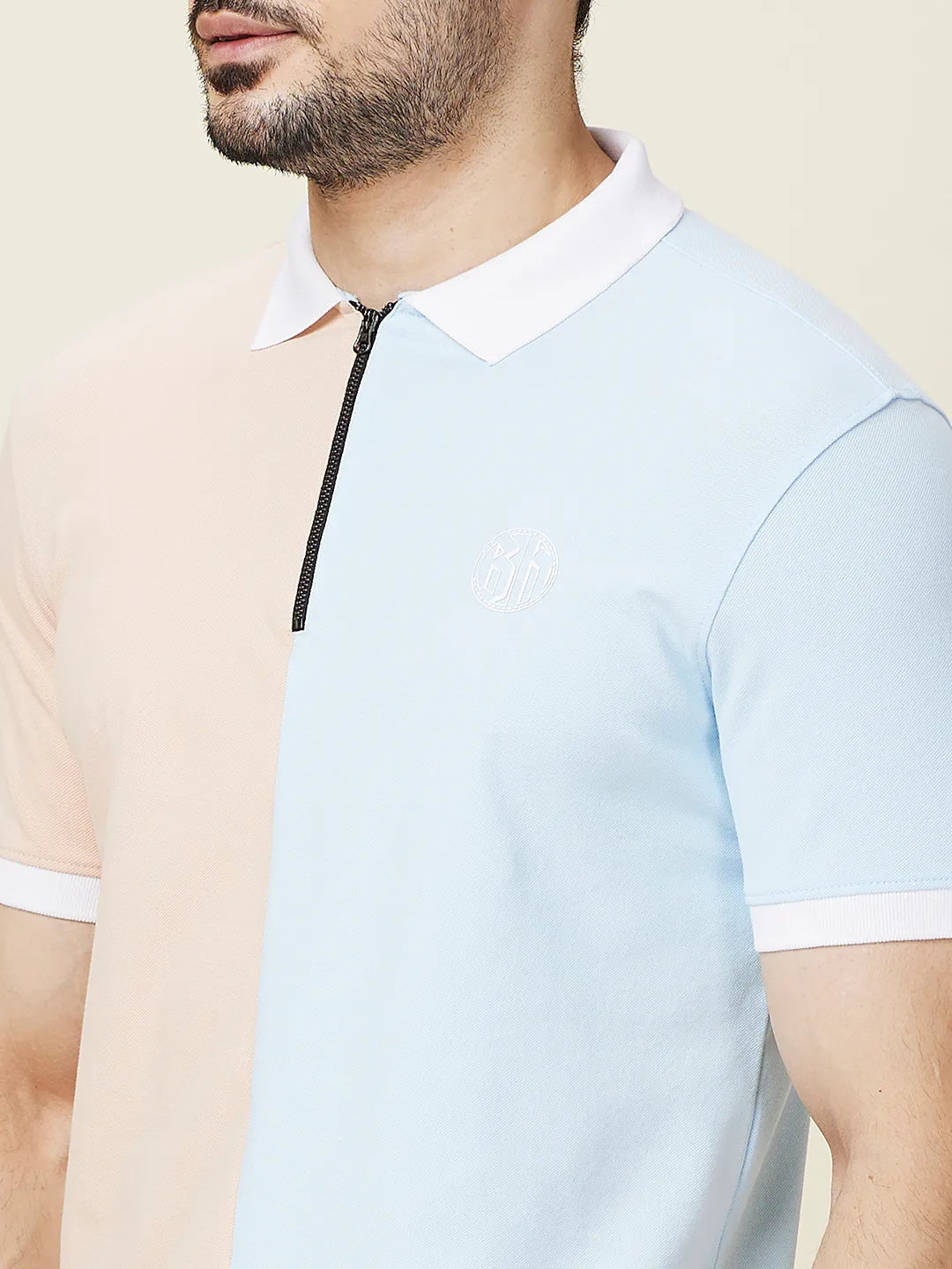 Being Human Clothing Men Blue Color Block Polo Neck T-Shirt