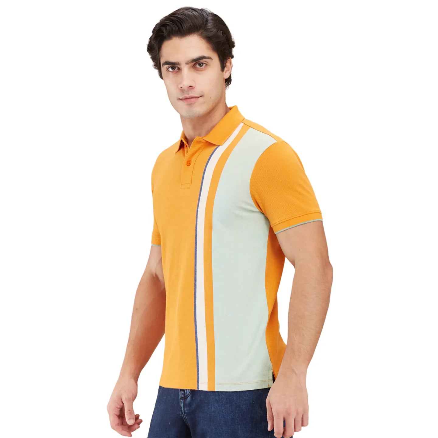 Being Human Clothing Men Orange Colorblock Stripes Polo Neck T-Shirt