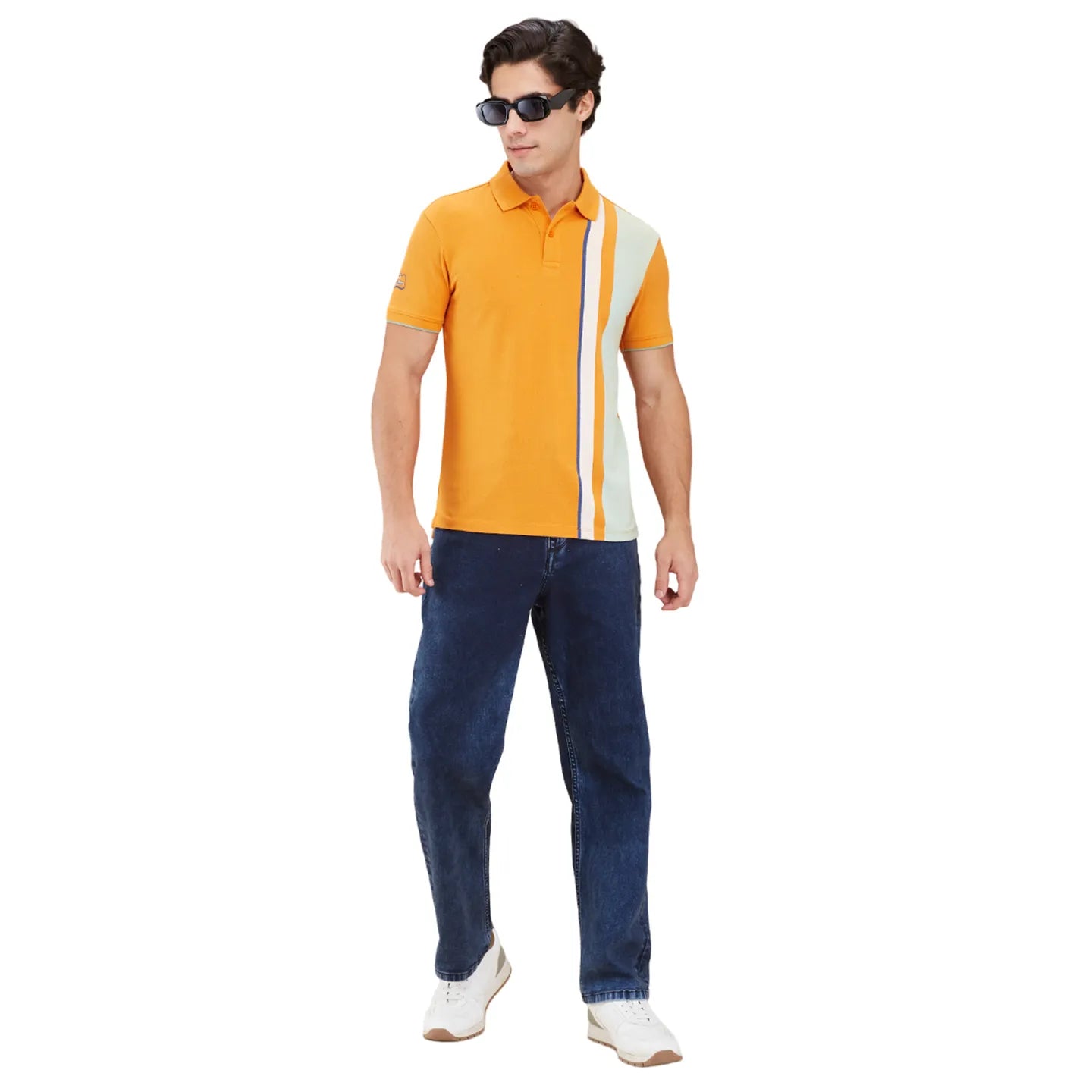 Being Human Clothing Men Orange Colorblock Stripes Polo Neck T-Shirt