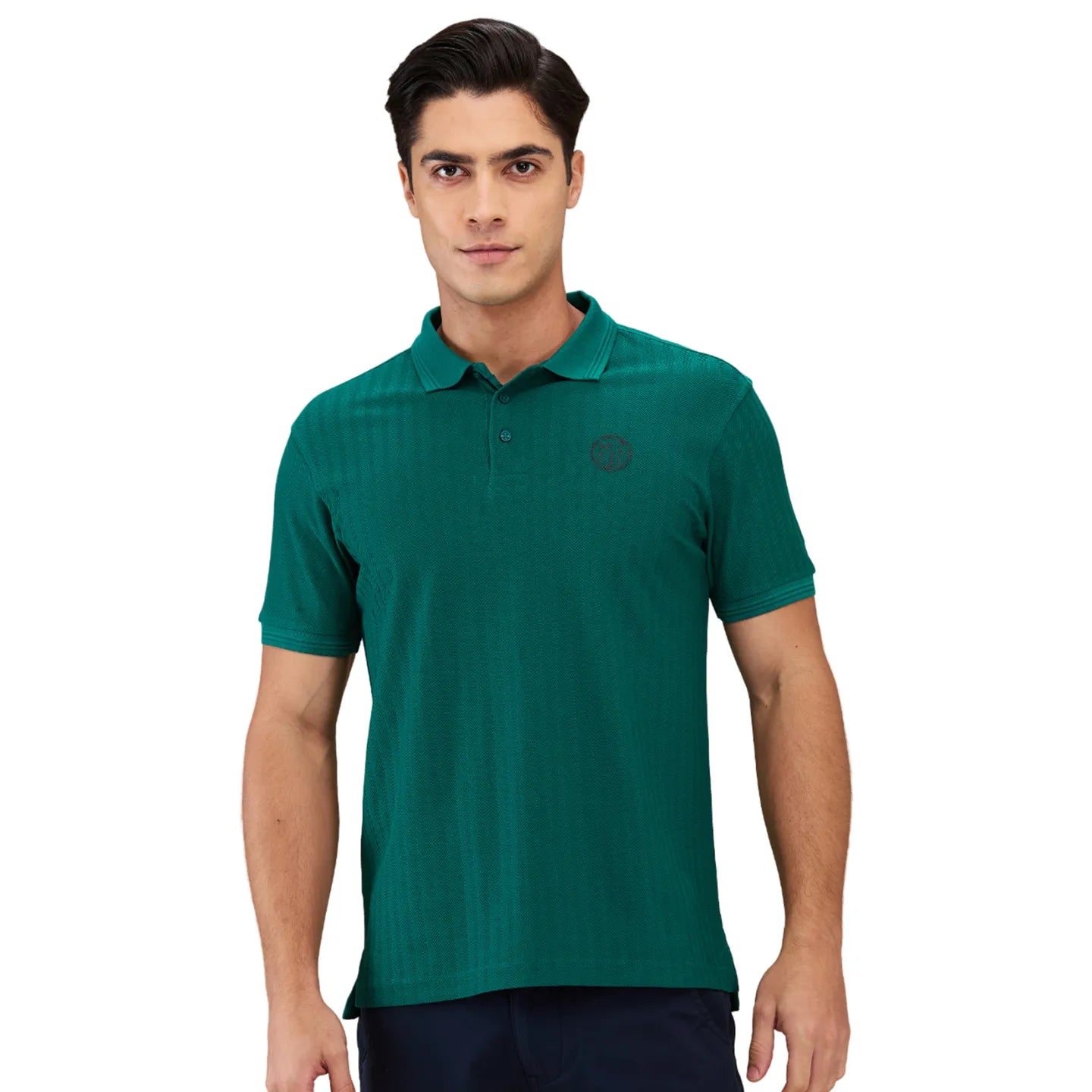 Being Human Clothing Men Green Textured Polo Neck T-Shirt