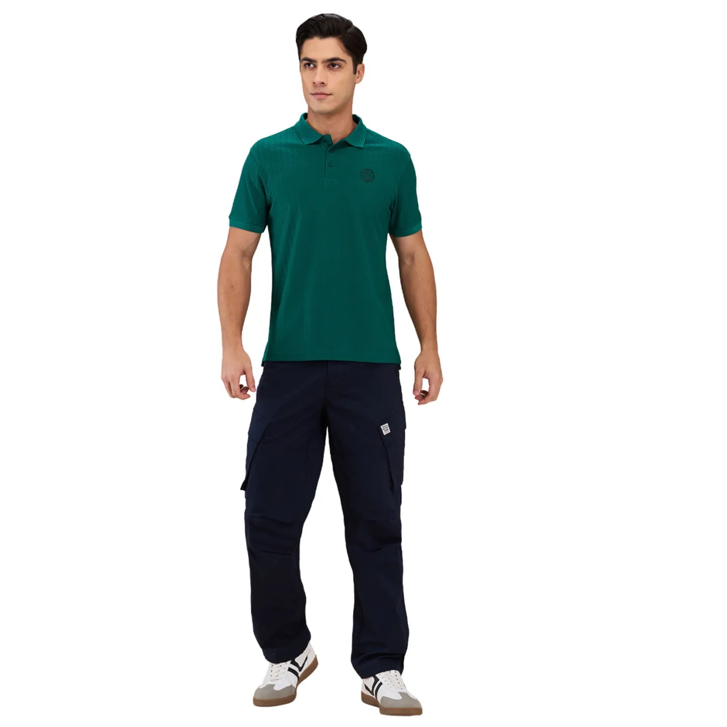 Being Human Clothing Men Green Textured Polo Neck T-Shirt