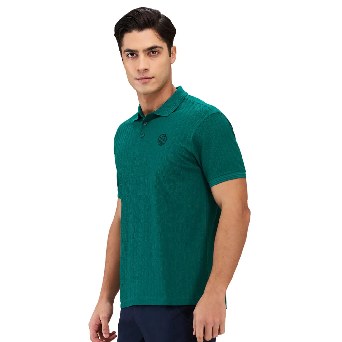 Being Human Clothing Men Green Textured Polo Neck T-Shirt