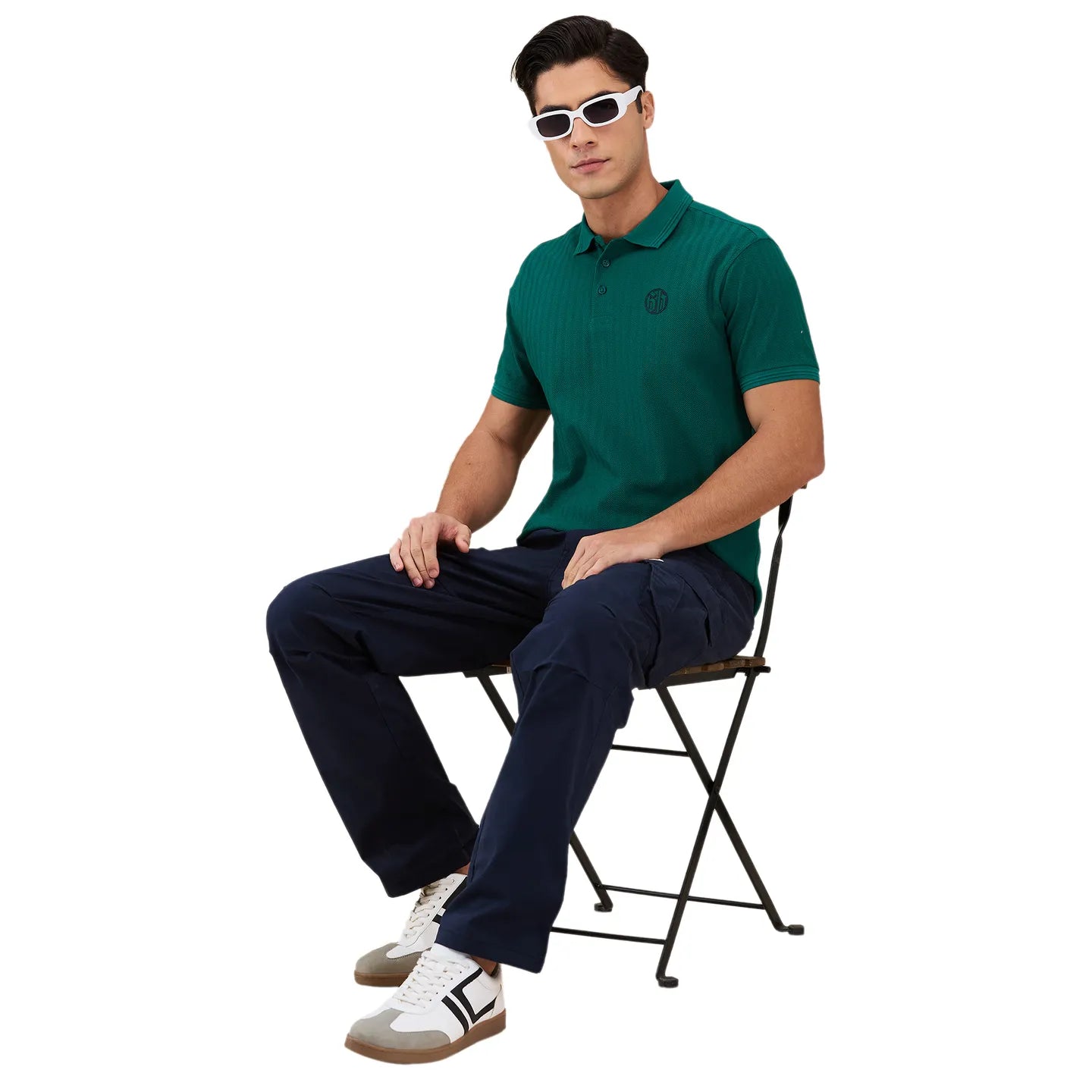 Being Human Clothing Men Green Textured Polo Neck T-Shirt