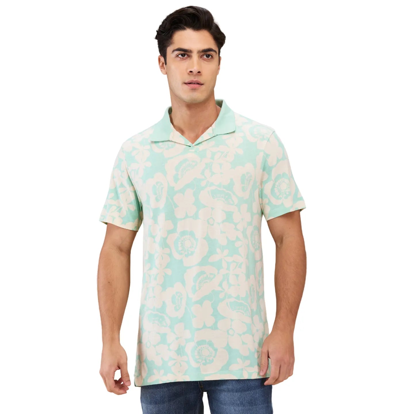 Being Human Clothing Men Green Floral Polo Neck T-Shirt