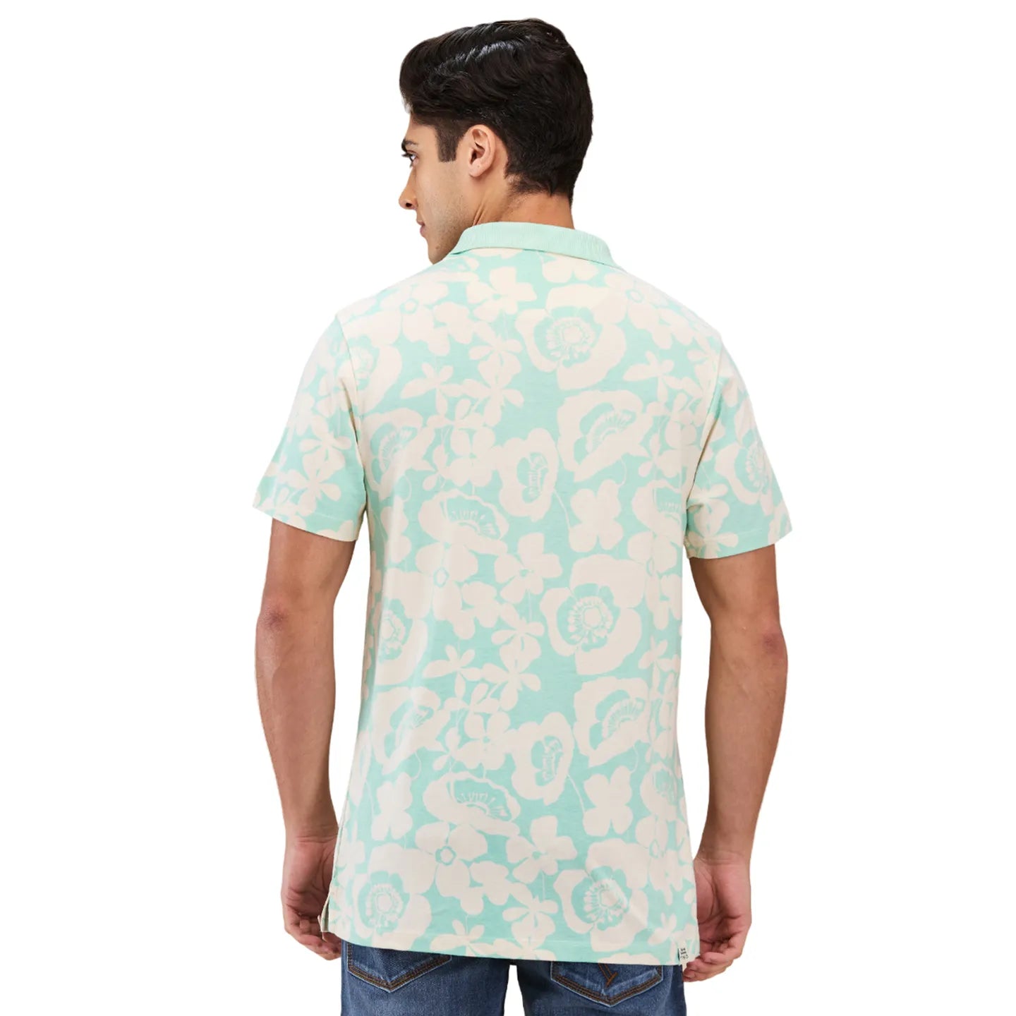 Being Human Clothing Men Green Floral Polo Neck T-Shirt