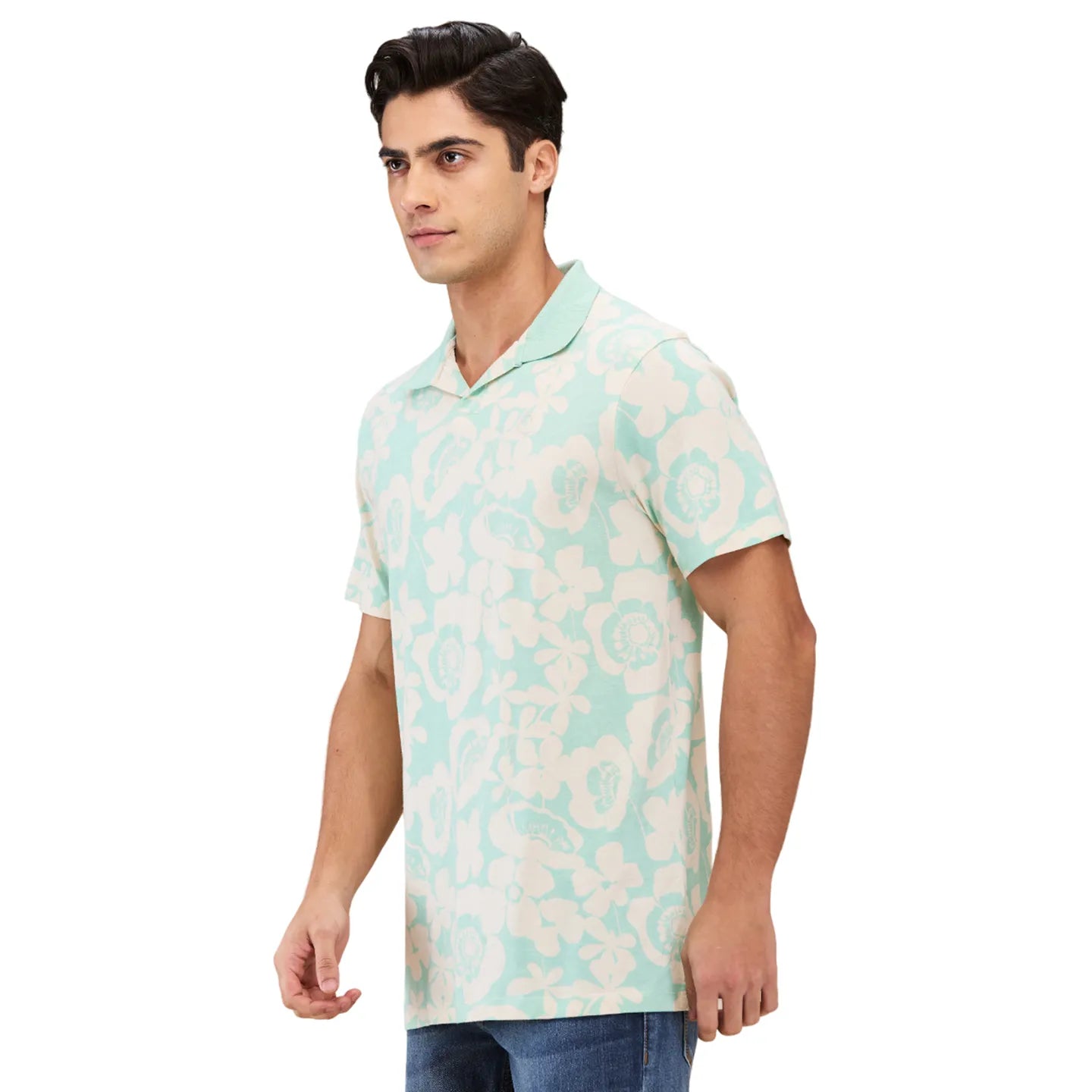 Being Human Clothing Men Green Floral Polo Neck T-Shirt