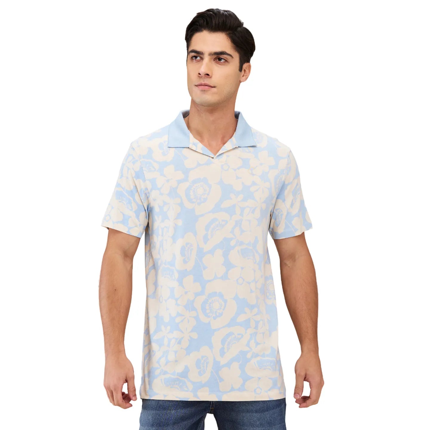 Being Human Clothing Men Blue Floral Polo Neck T-Shirt