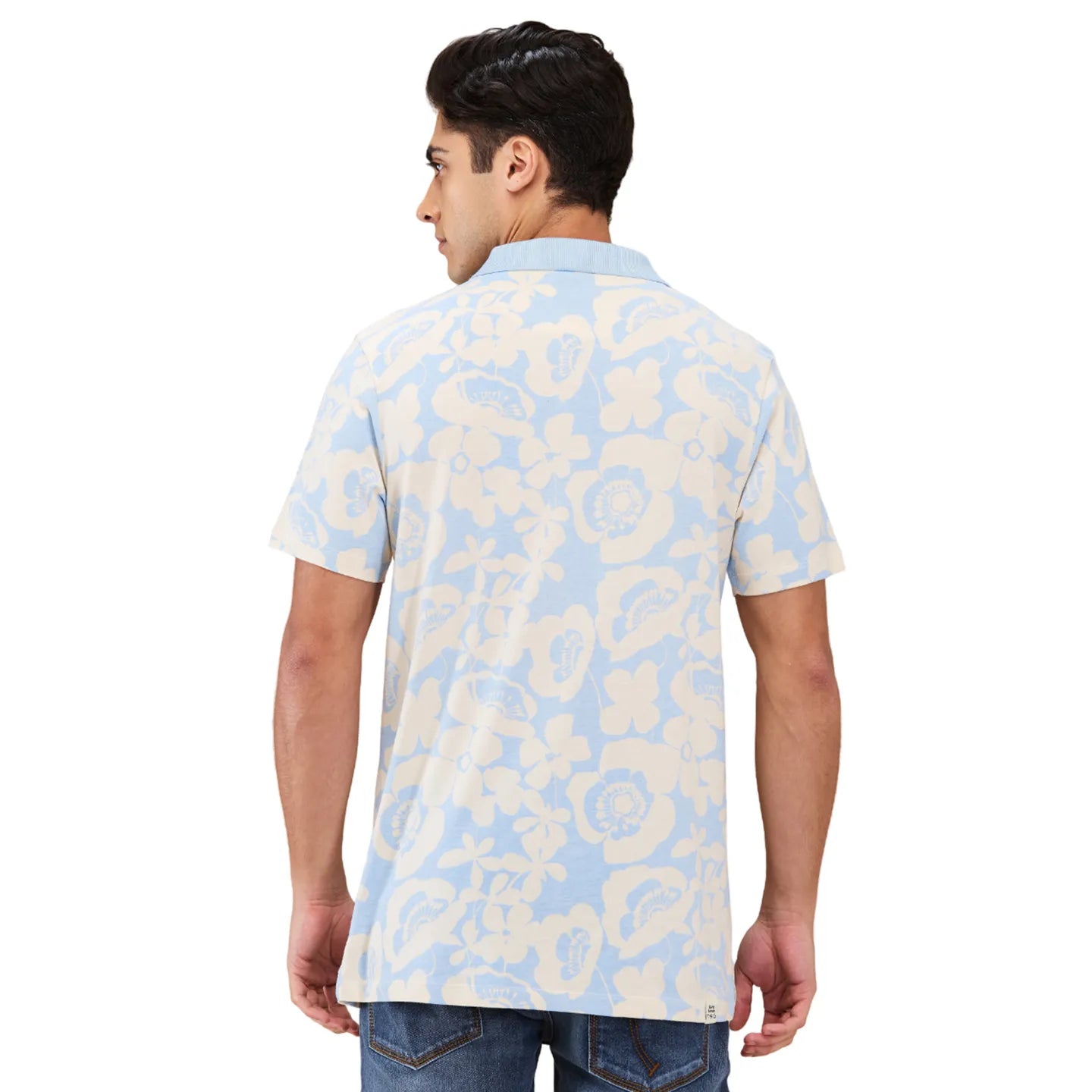Being Human Clothing Men Blue Floral Polo Neck T-Shirt