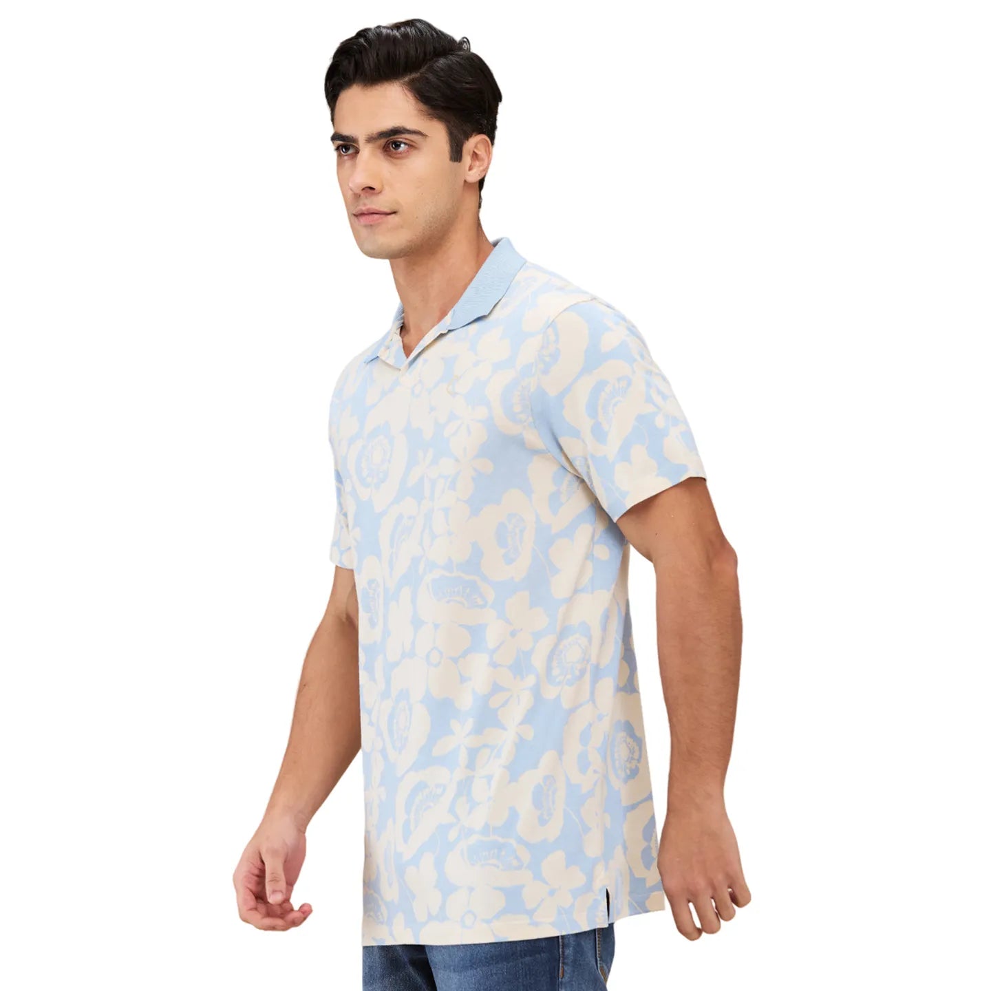 Being Human Clothing Men Blue Floral Polo Neck T-Shirt