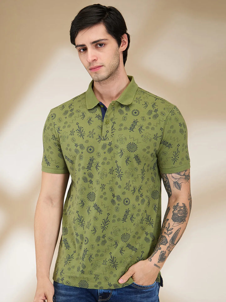 Green Regular Fit Men's Polo T-shirt by Being Human Clothing