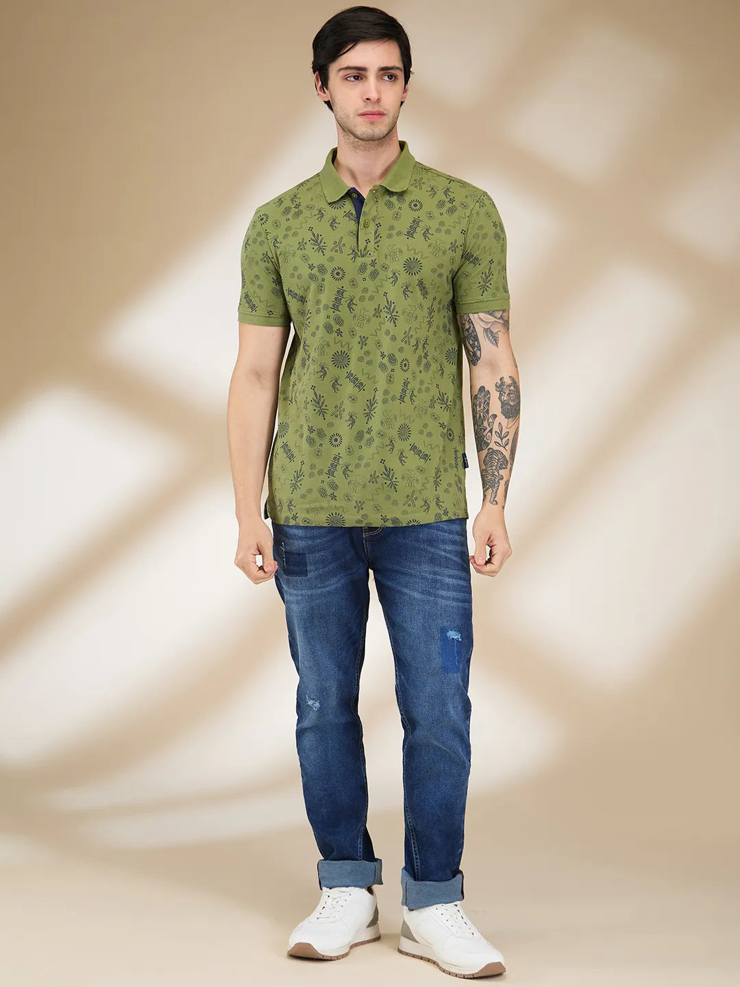 Being Human Clothing Men Green Conversational Polo Neck T-Shirt