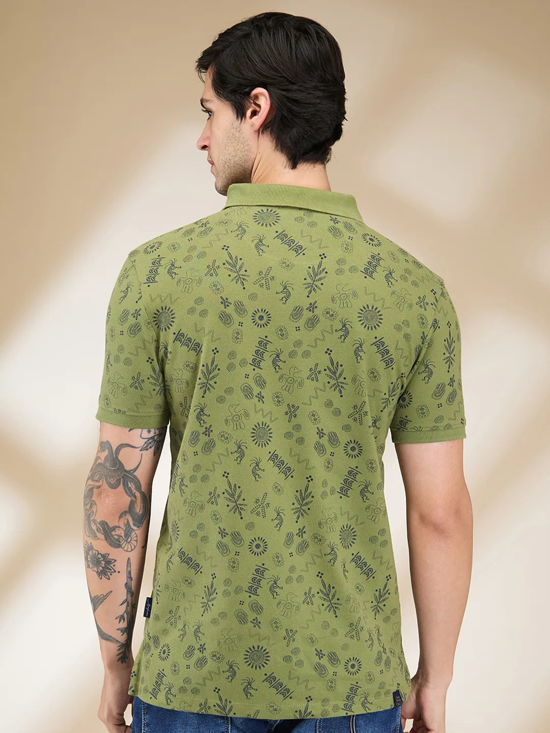 Being Human Clothing Men Green Conversational Polo Neck T-Shirt