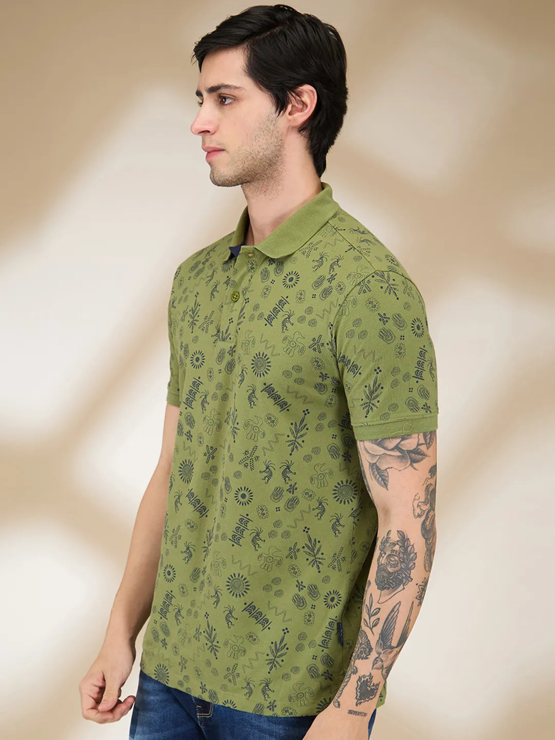 Being Human Clothing Men Green Conversational Polo Neck T-Shirt