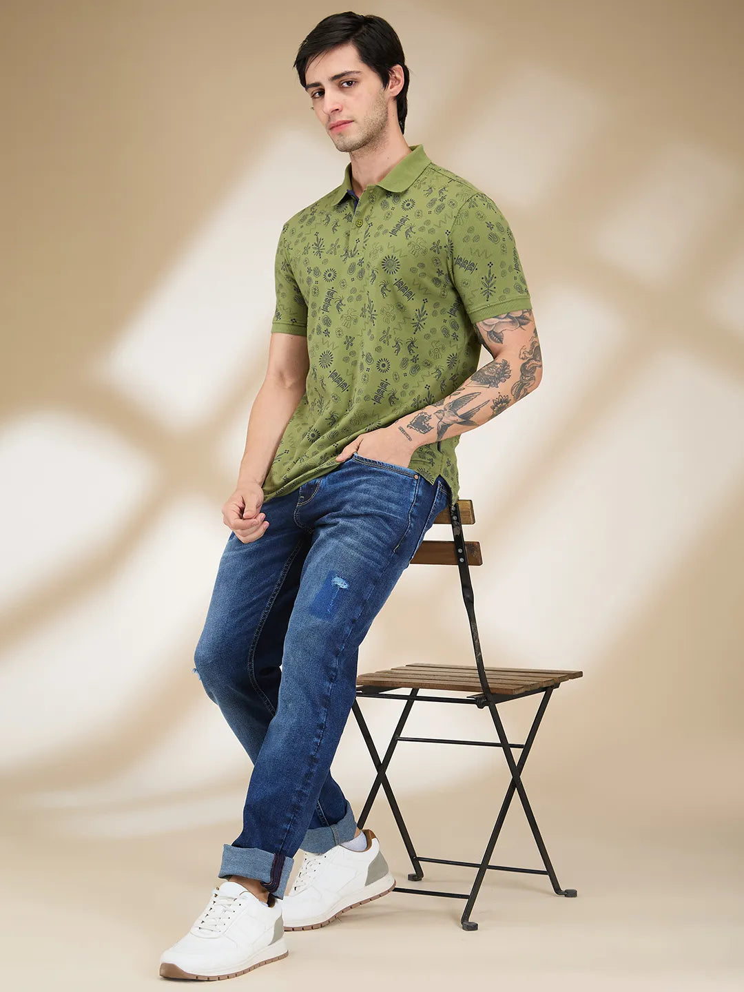 Being Human Clothing Men Green Conversational Polo Neck T-Shirt