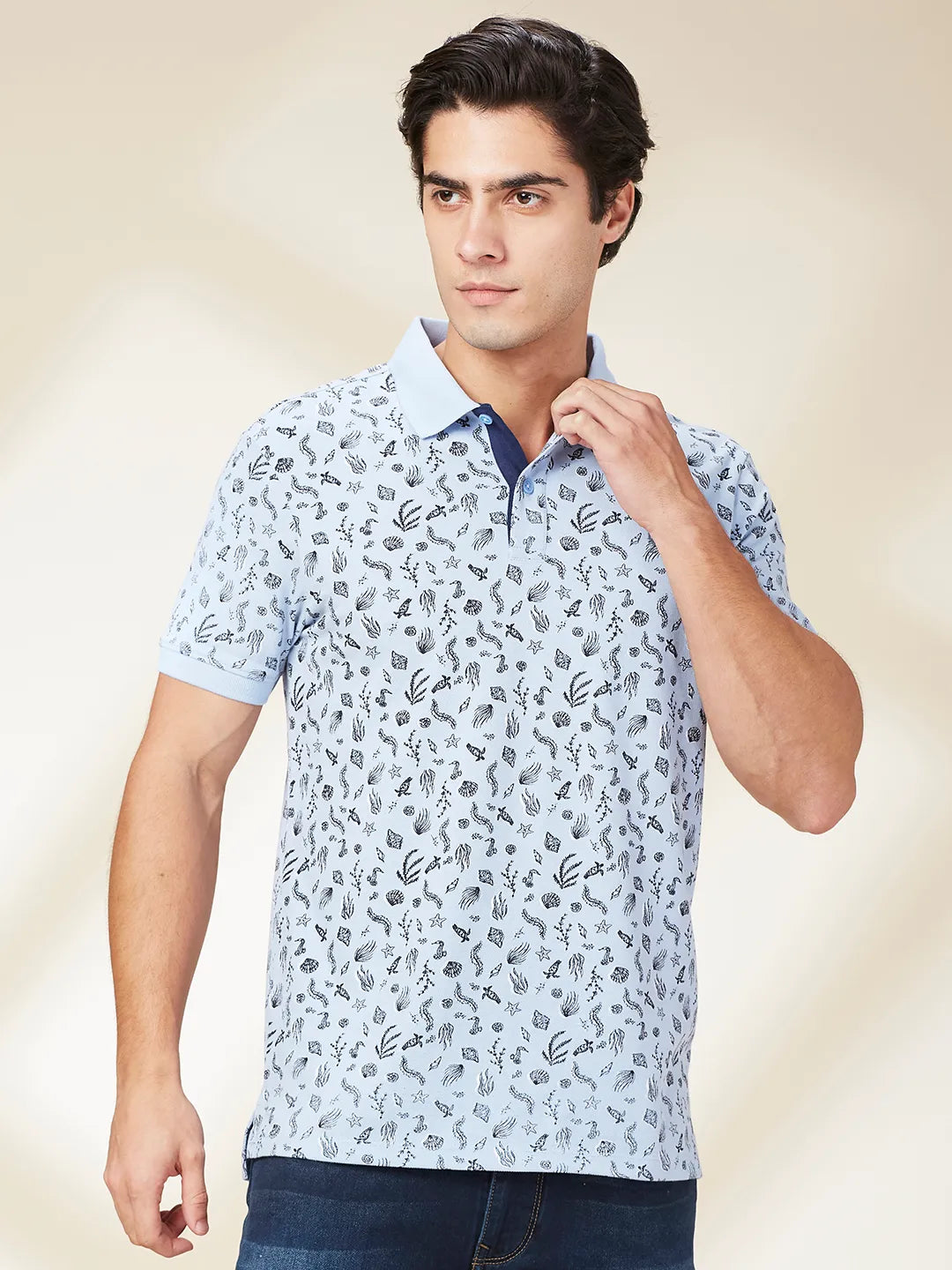 Being Human Clothing Men Blue Conversational Polo Neck T-Shirt