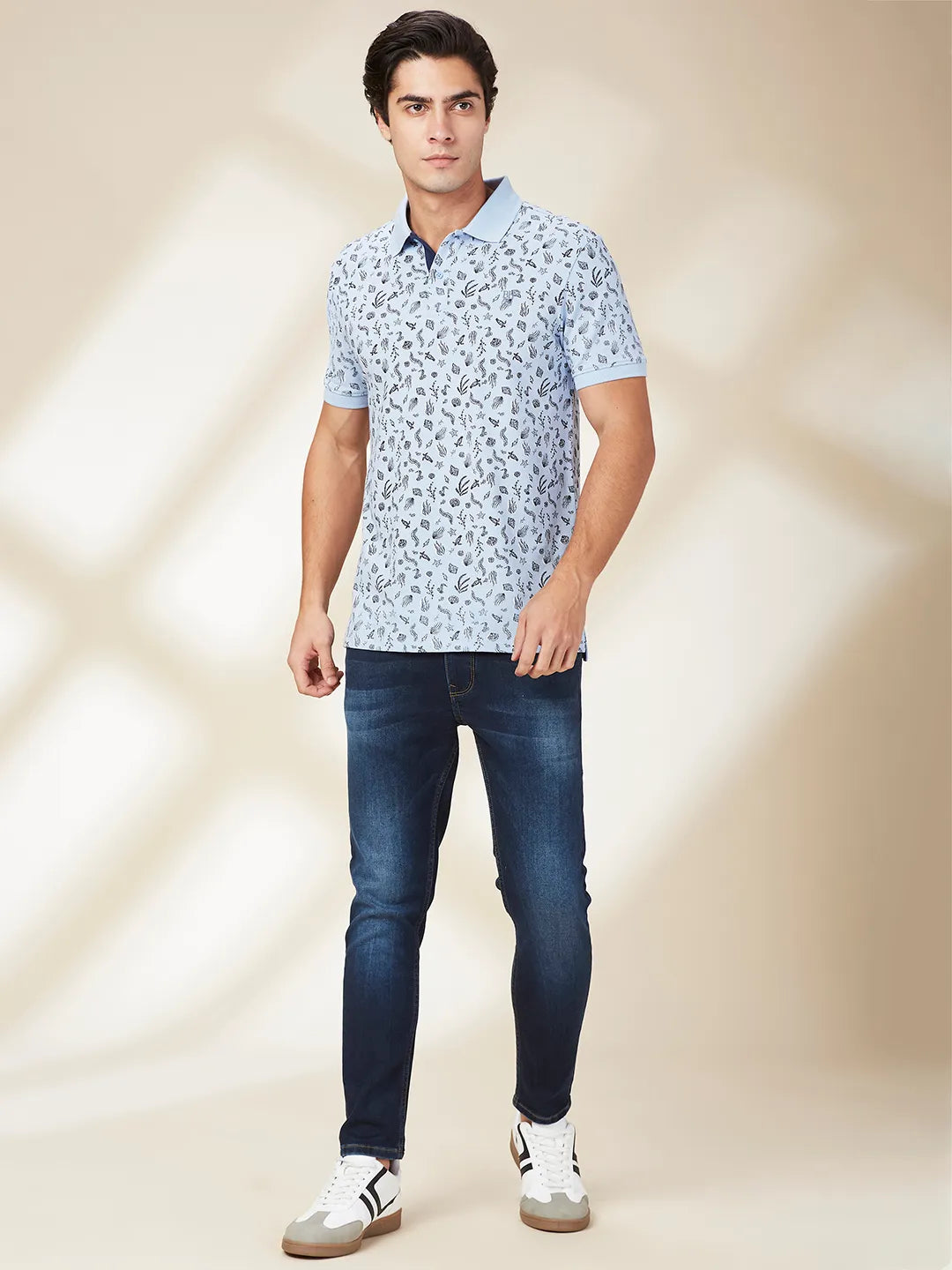 Being Human Clothing Men Blue Conversational Polo Neck T-Shirt