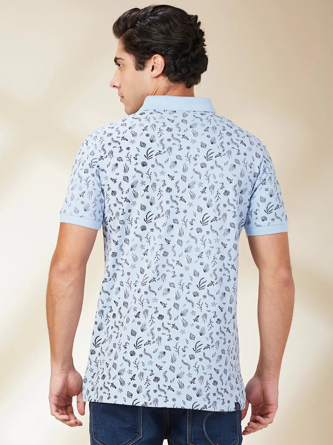 Being Human Clothing Men Blue Conversational Polo Neck T-Shirt