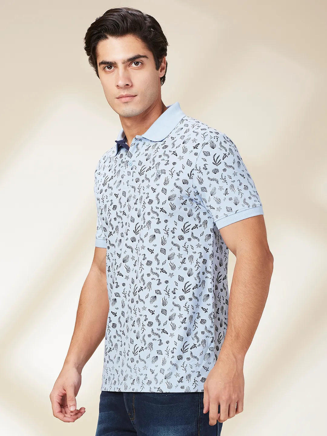 Being Human Clothing Men Blue Conversational Polo Neck T-Shirt