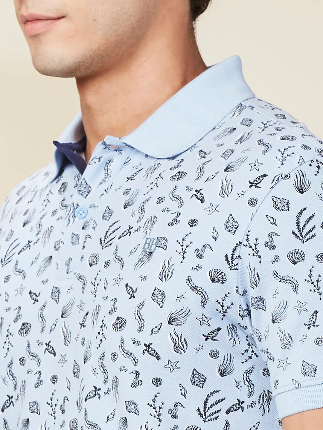 Being Human Clothing Men Blue Conversational Polo Neck T-Shirt