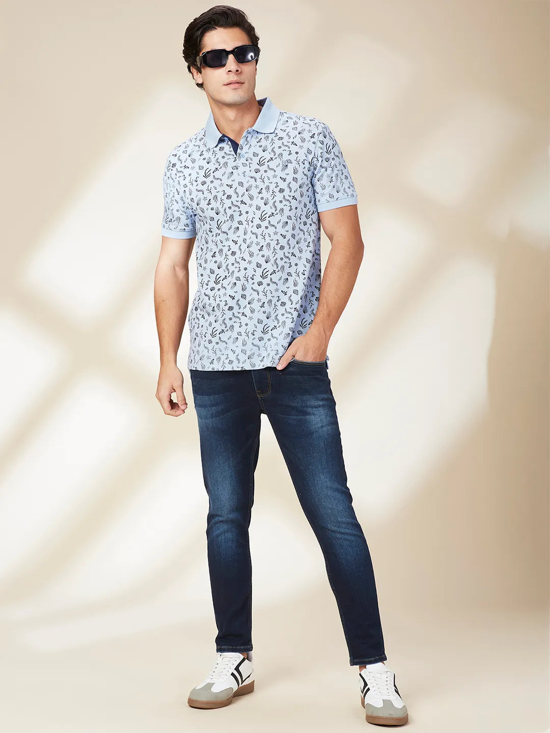 Being Human Clothing Men Blue Conversational Polo Neck T-Shirt