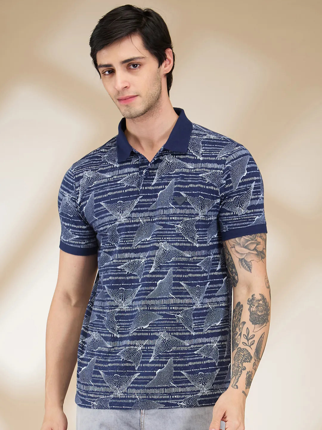 Being Human Clothing Men Blue Conversational Polo Neck T-Shirt