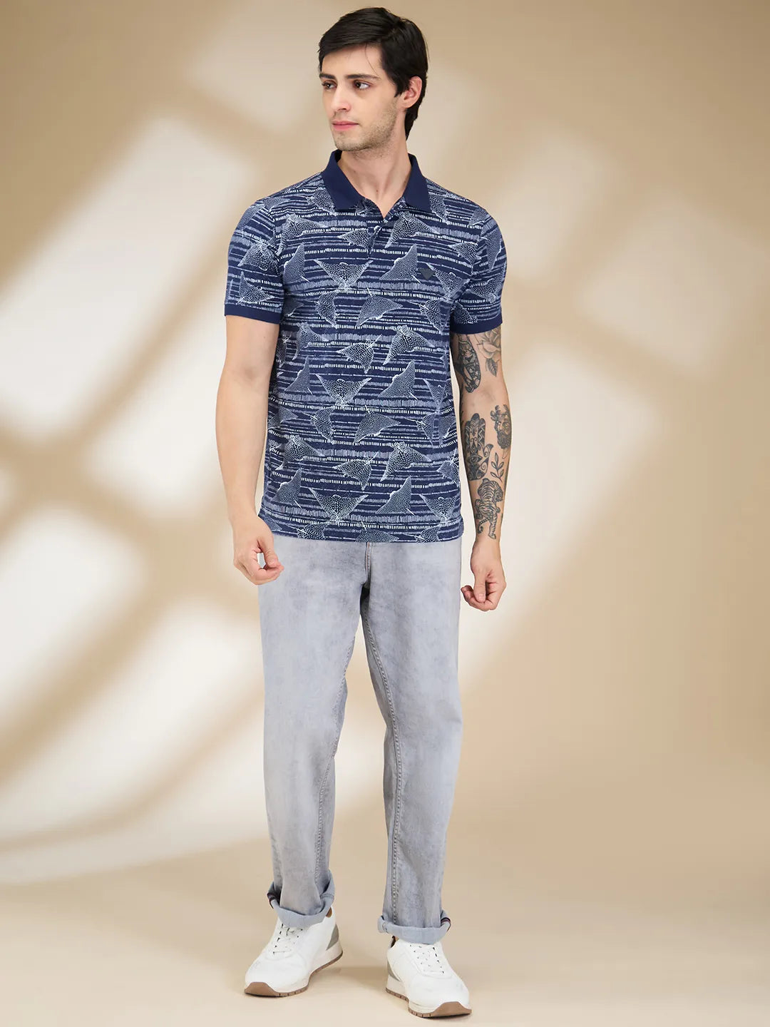 Being Human Clothing Men Blue Conversational Polo Neck T-Shirt