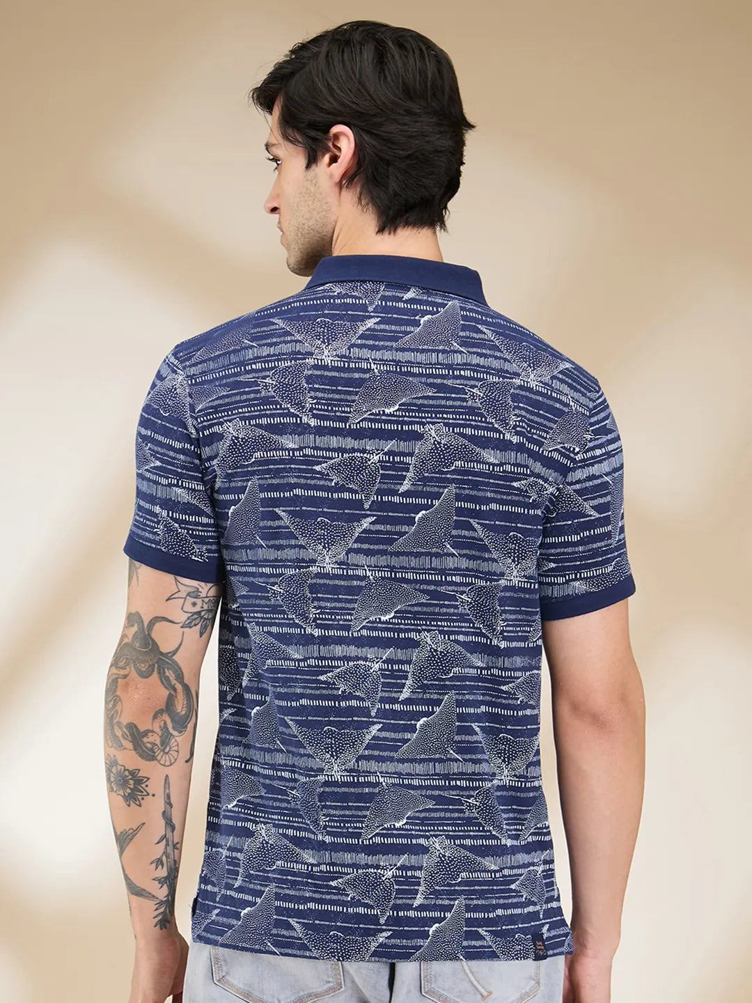 Being Human Clothing Men Blue Conversational Polo Neck T-Shirt