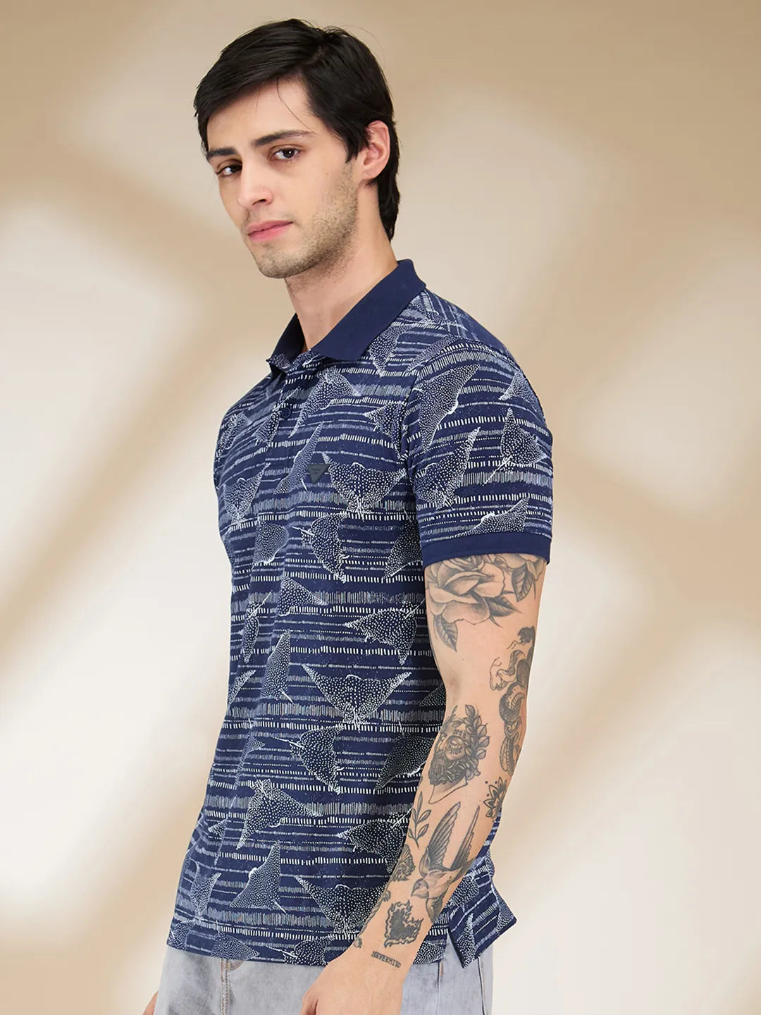 Being Human Clothing Men Blue Conversational Polo Neck T-Shirt