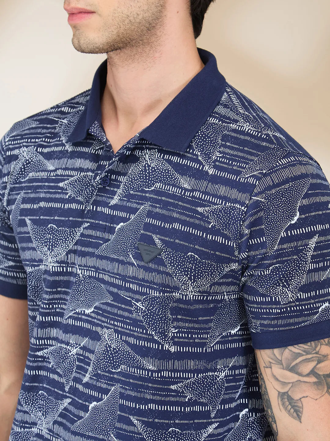 Being Human Clothing Men Blue Conversational Polo Neck T-Shirt