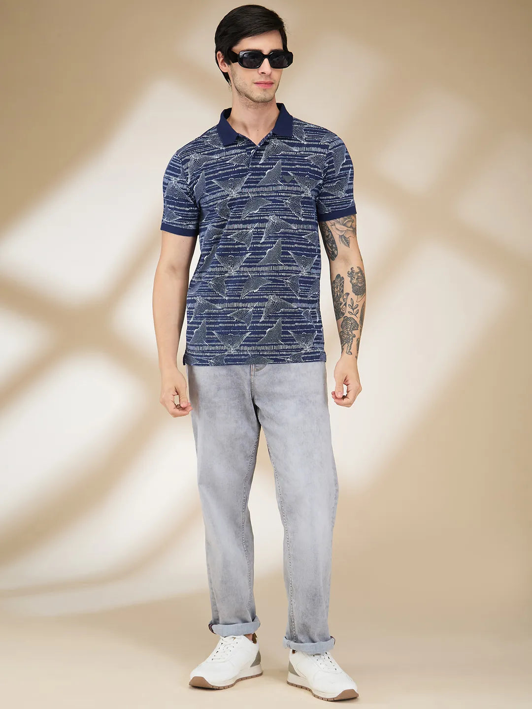 Being Human Clothing Men Blue Conversational Polo Neck T-Shirt