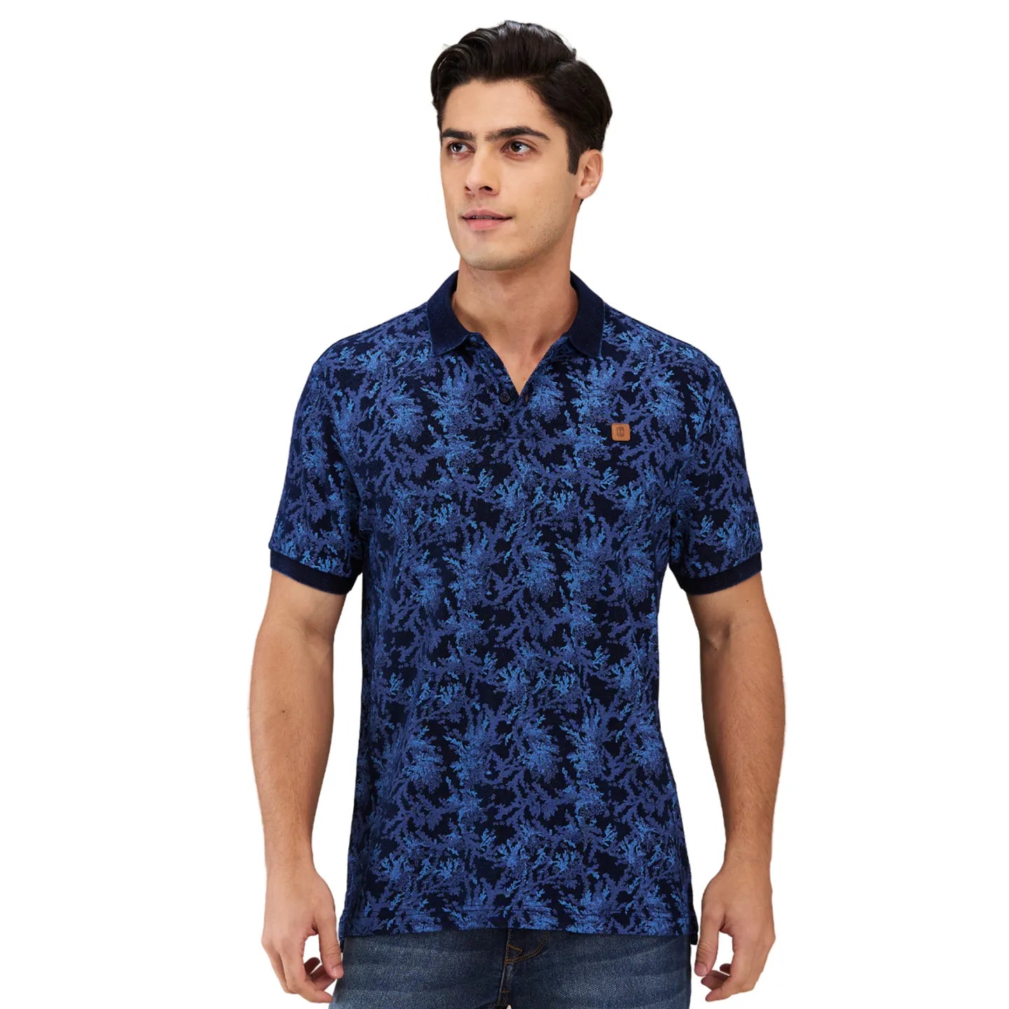 Being Human Clothing Men Blue Abstract Polo Neck T-Shirt