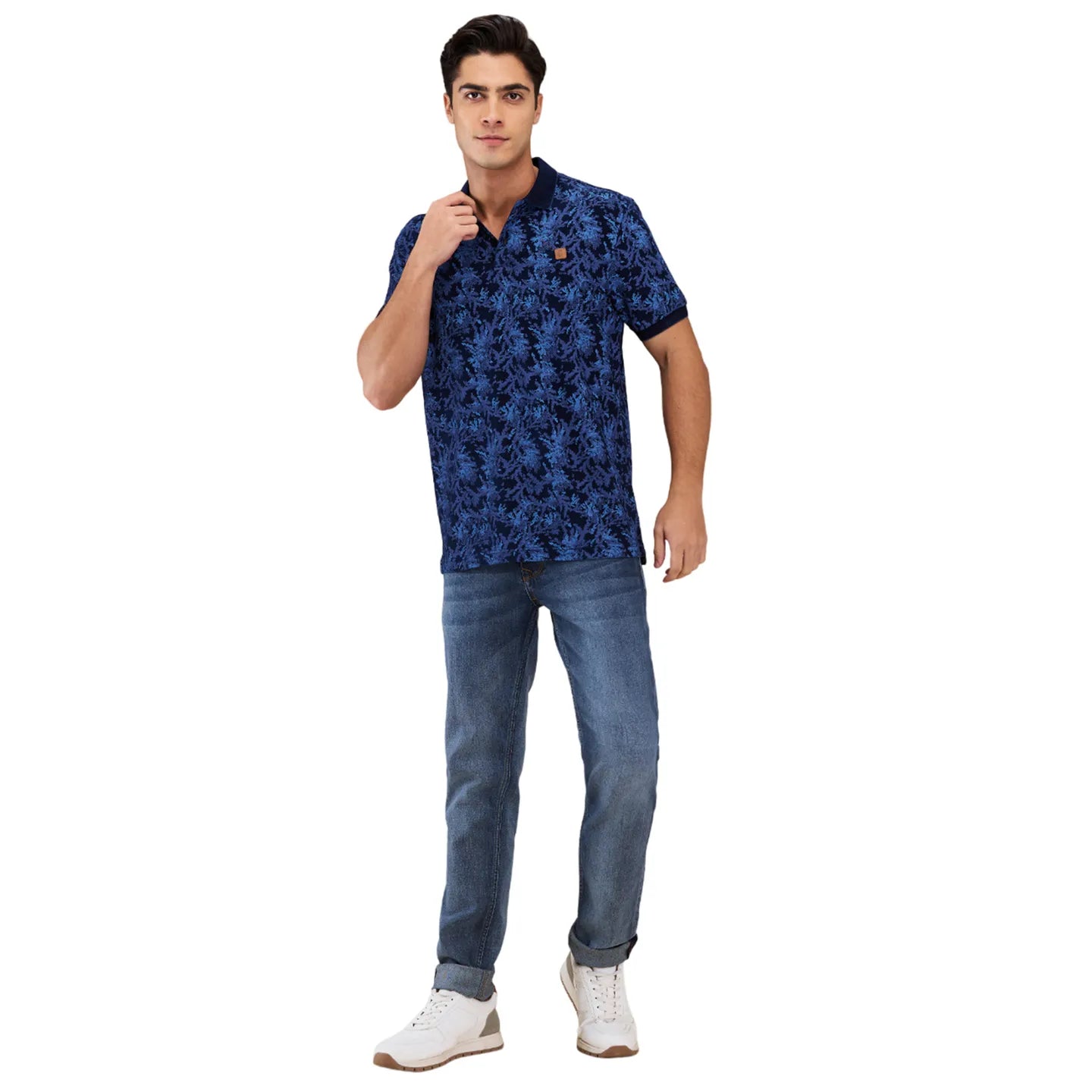 Being Human Clothing Men Blue Abstract Polo Neck T-Shirt