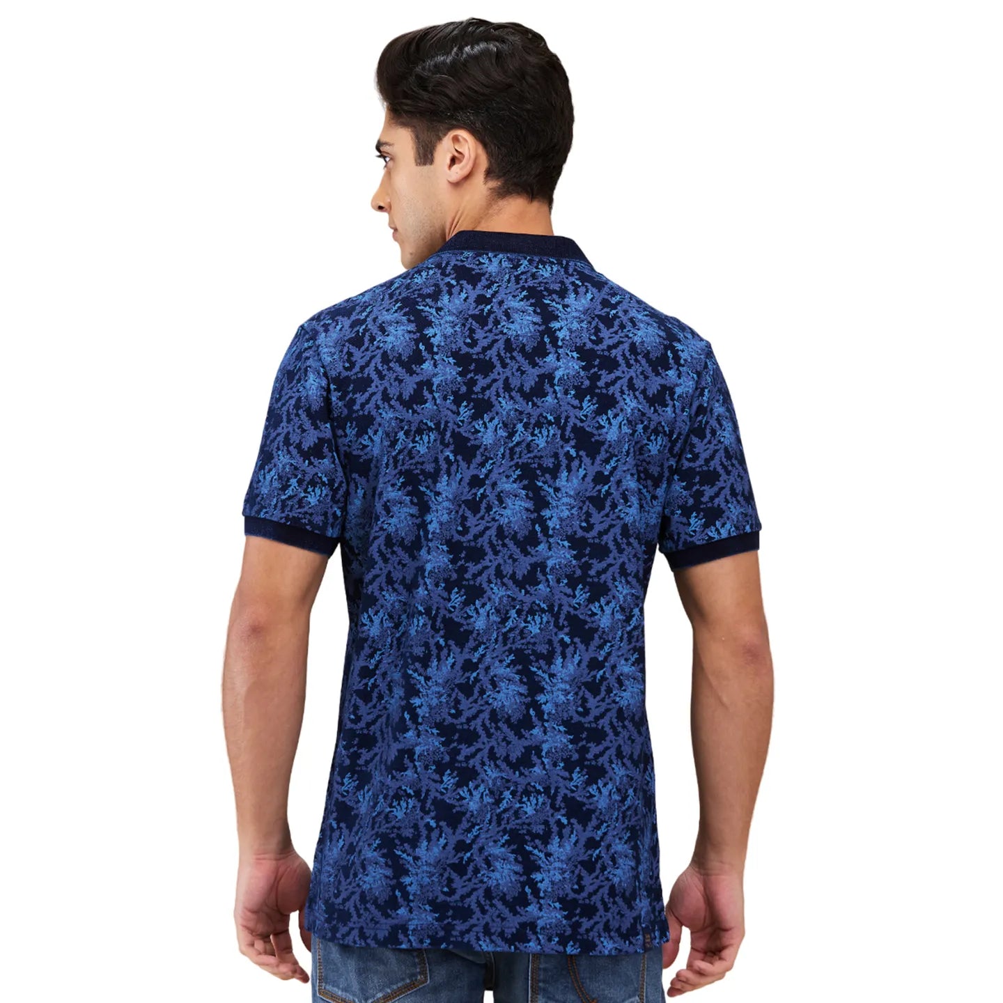 Being Human Clothing Men Blue Abstract Polo Neck T-Shirt