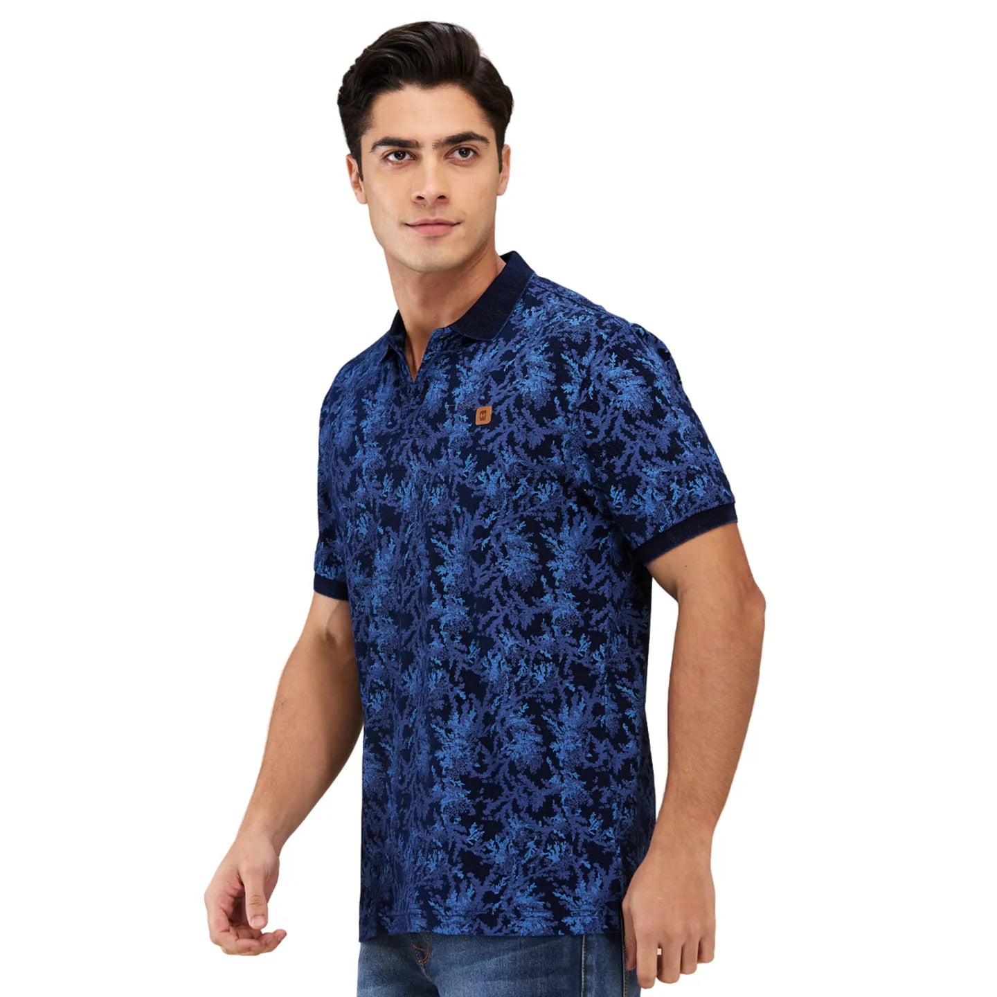 Being Human Clothing Men Blue Abstract Polo Neck T-Shirt