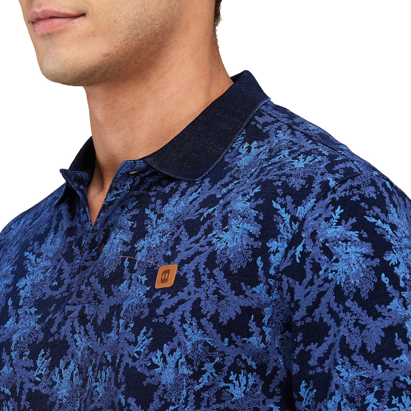 Being Human Clothing Men Blue Abstract Polo Neck T-Shirt