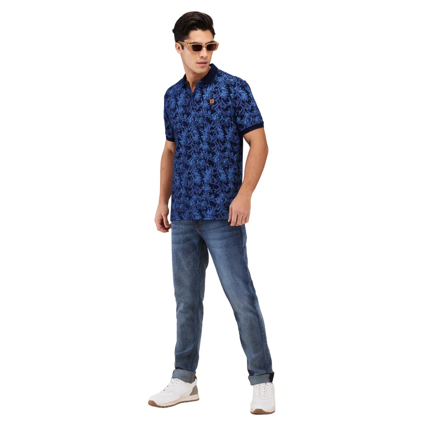 Being Human Clothing Men Blue Abstract Polo Neck T-Shirt