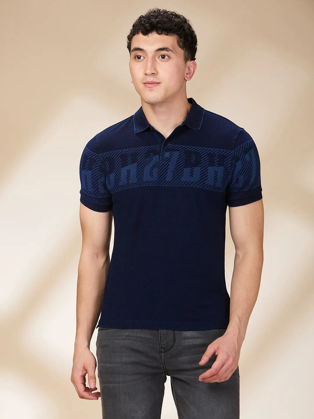 Being Human Clothing Men Blue Letter Polo Neck T-Shirt