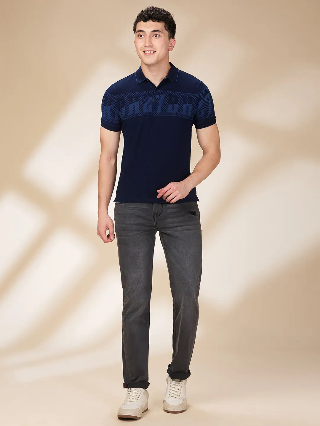 Being Human Clothing Men Blue Letter Polo Neck T-Shirt