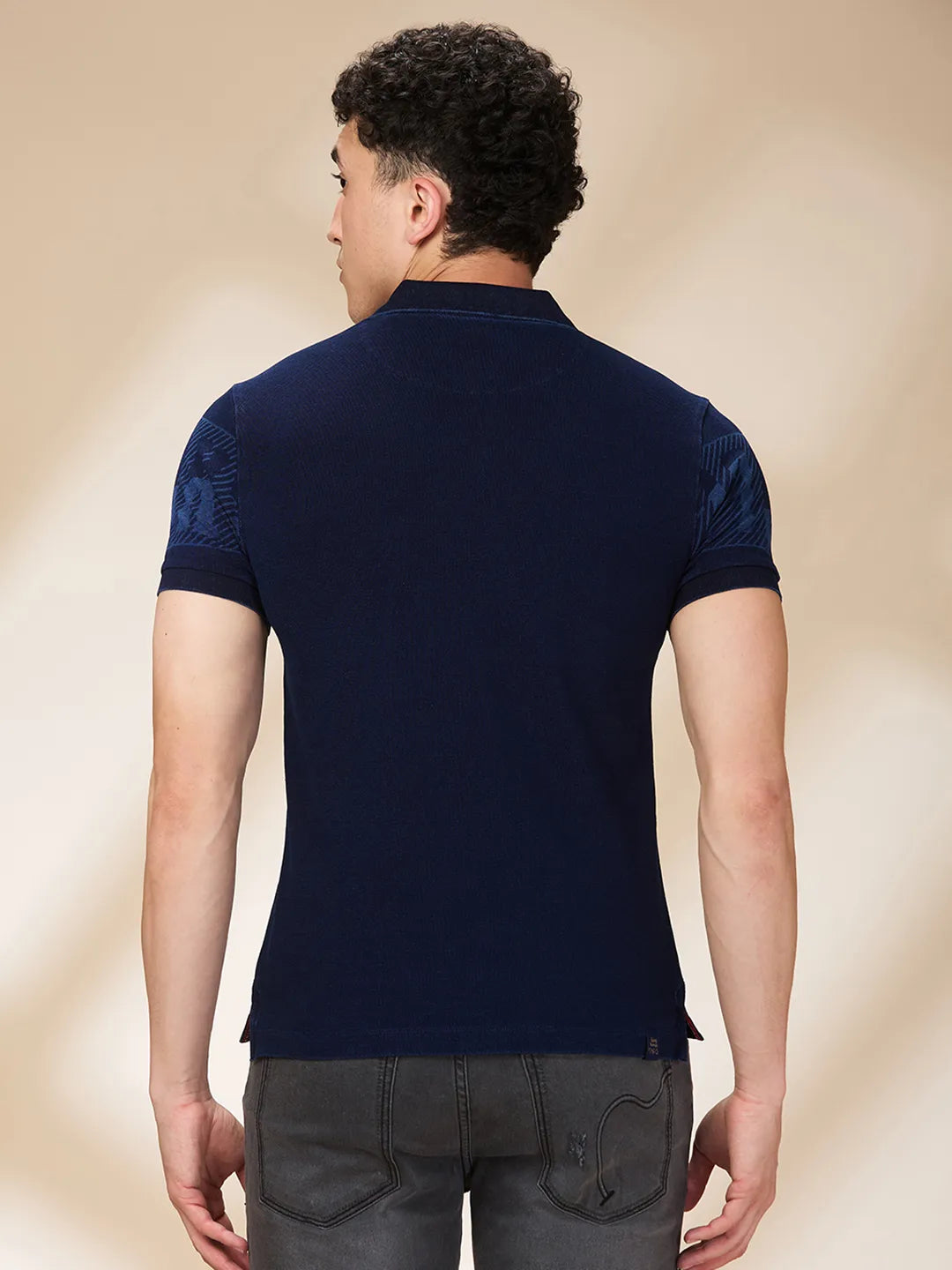 Being Human Clothing Men Blue Letter Polo Neck T-Shirt