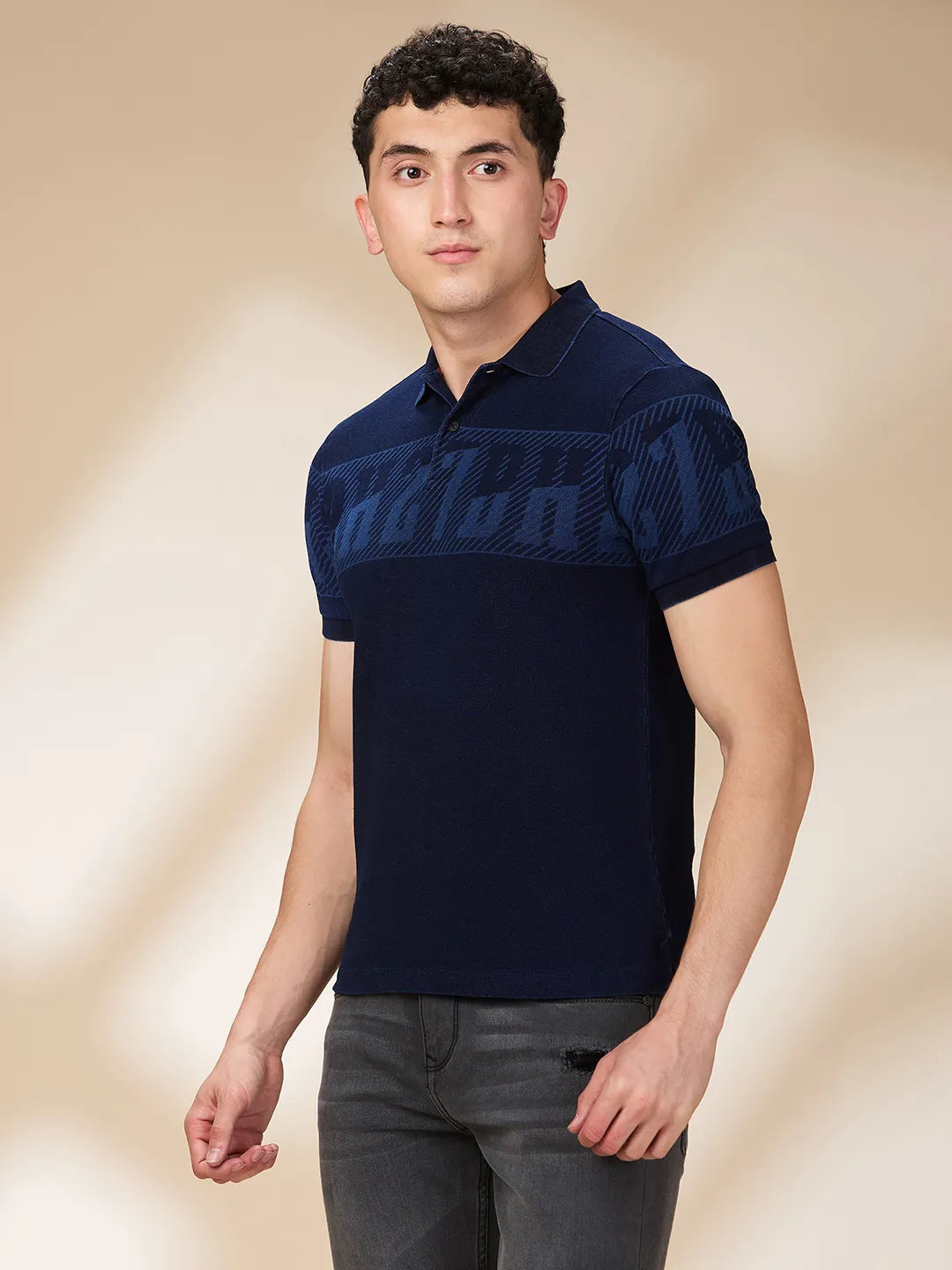 Being Human Clothing Men Blue Letter Polo Neck T-Shirt