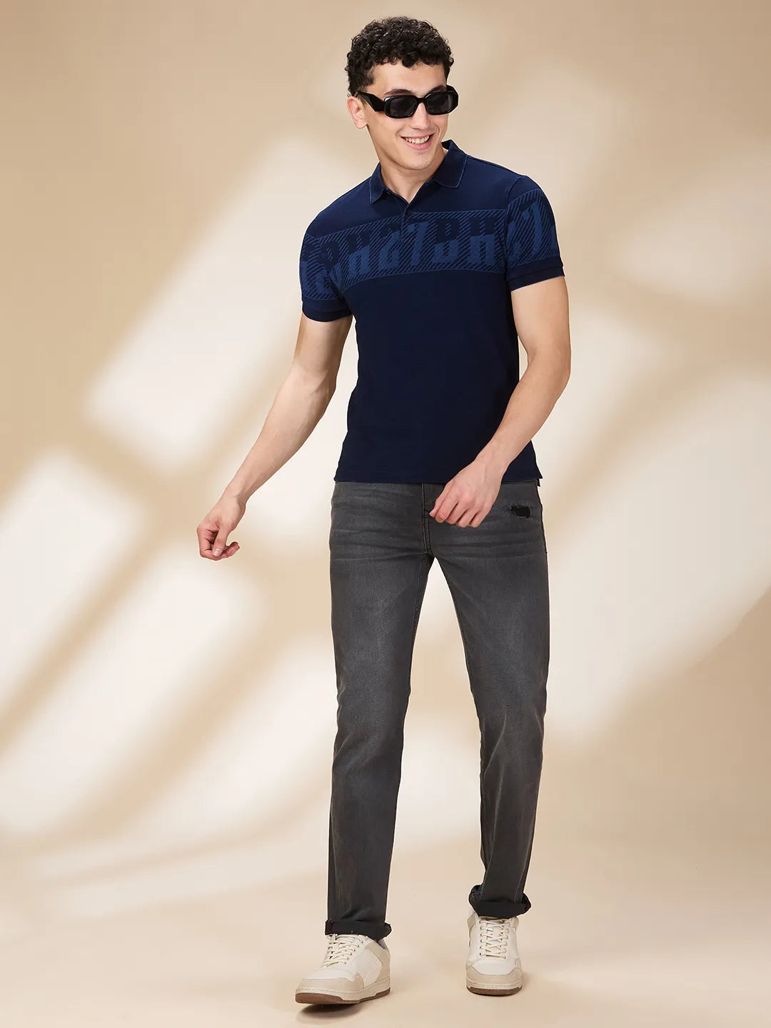 Being Human Clothing Men Blue Letter Polo Neck T-Shirt