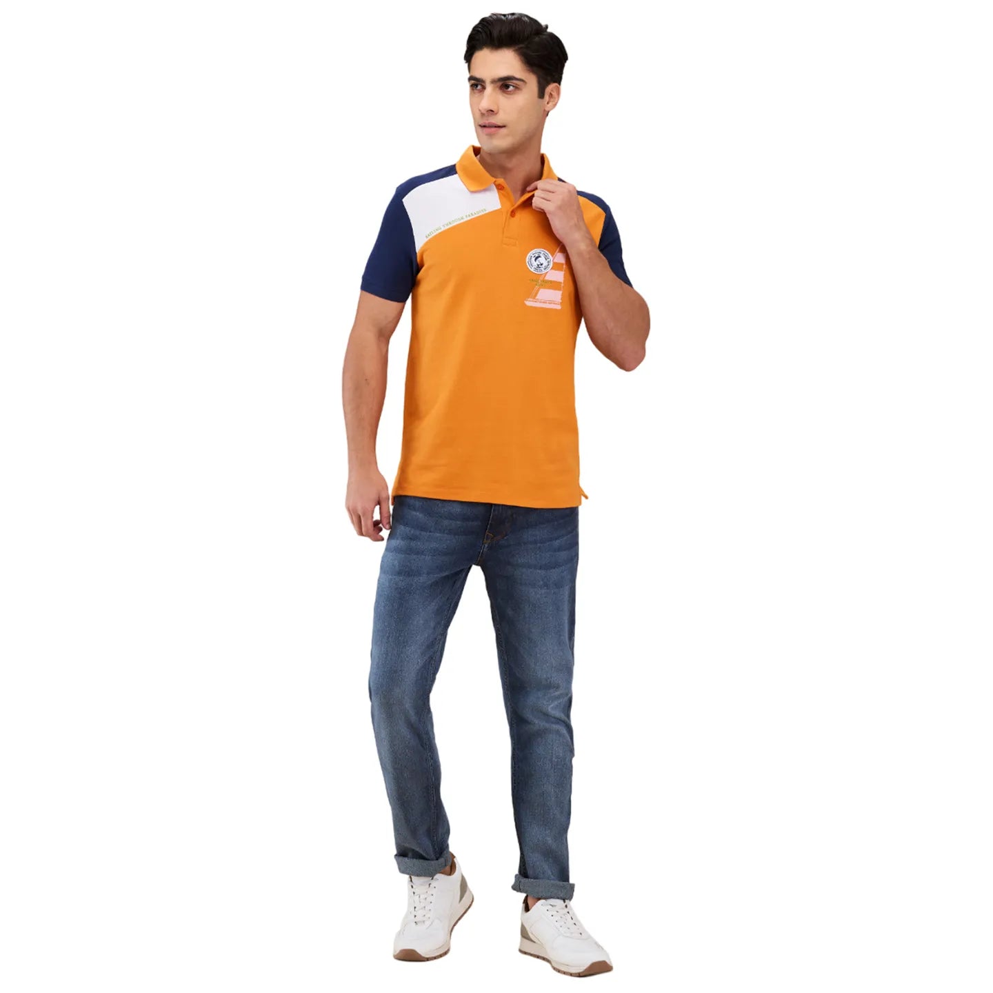 Being Human Clothing Men Orange Color Block Polo Neck T-Shirt