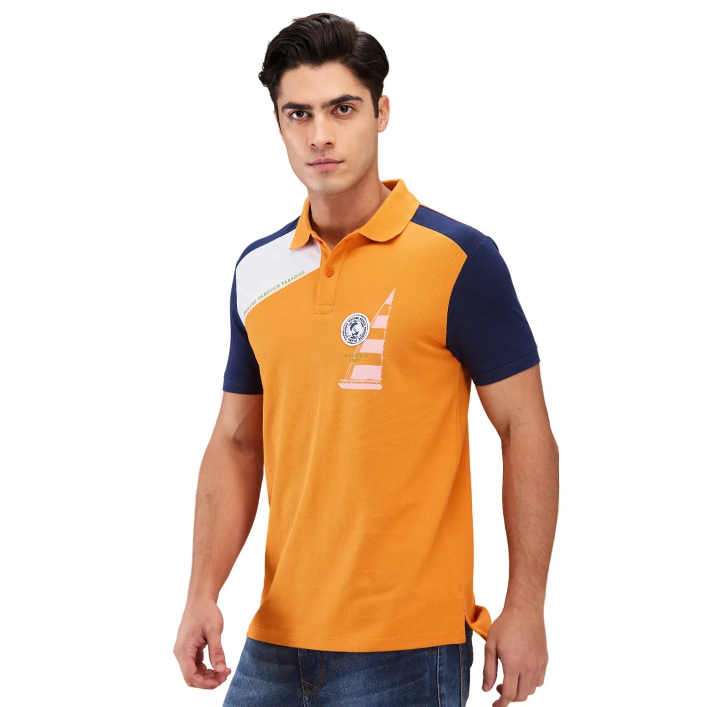 Being Human Clothing Men Orange Color Block Polo Neck T-Shirt