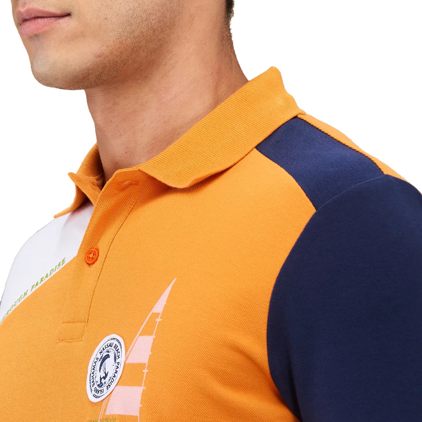 Being Human Clothing Men Orange Color Block Polo Neck T-Shirt