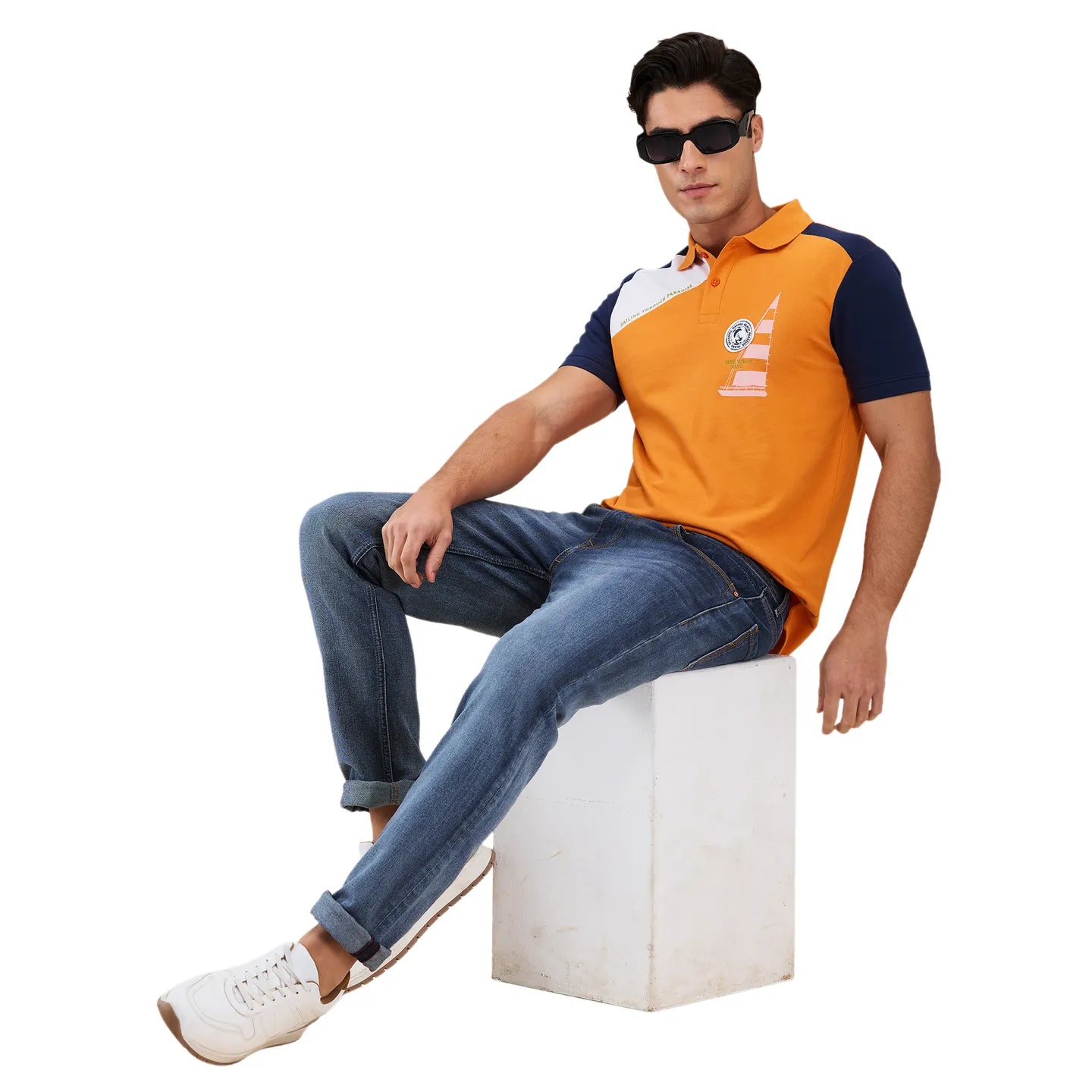 Being Human Clothing Men Orange Color Block Polo Neck T-Shirt