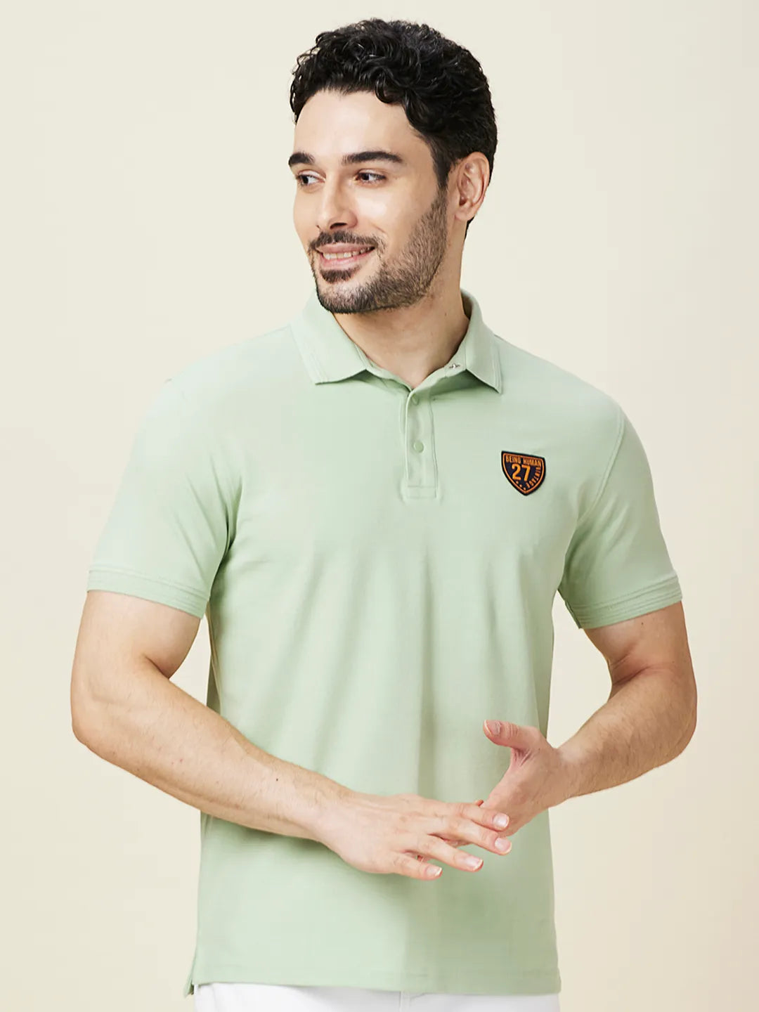 Being Human Clothing Men Green Solid Polo Neck T-Shirt