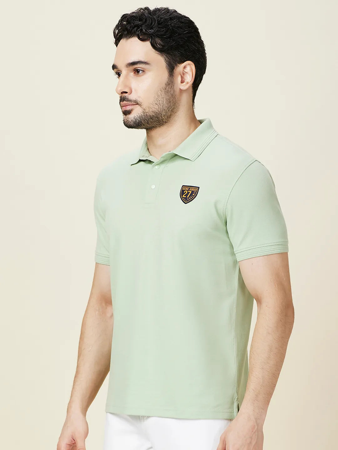 Being Human Clothing Men Green Solid Polo Neck T-Shirt