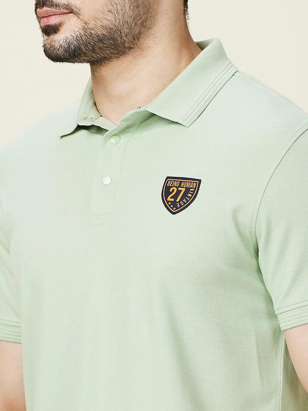 Being Human Clothing Men Green Solid Polo Neck T-Shirt